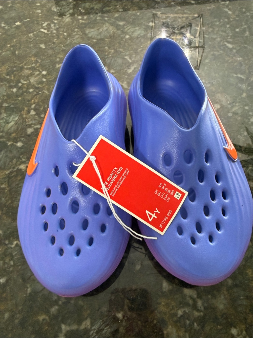 Nike Kids Reactx Rejuven8 Blue Slip-On Clog with Orange Swoosh